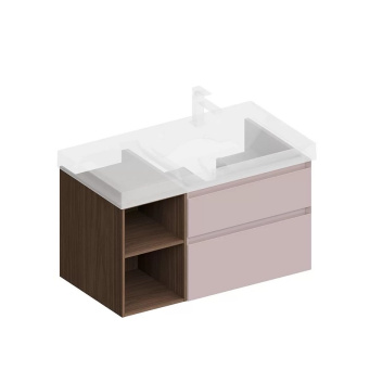 CUB.90.2Rh/MAL.N Тумба CUBO правая подвесная с ящиками 90, мальва матовая- структ.орех КЕРАМА МАРАЦЦИ фото CUB.90.2Rh/MAL.N Тумба CUBO правая подвесная с ящиками 90, мальва матовая- структ.орех КЕРАМА МАРАЦЦИ